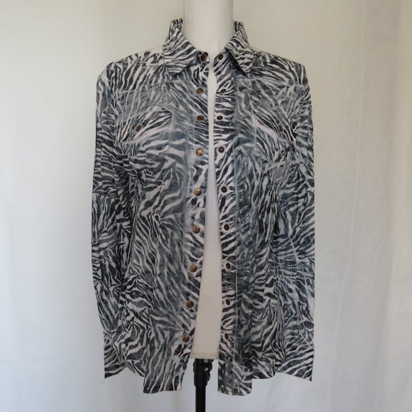 Mechant Zebra Motif Long Sleeves Button Up Collared Women’s Shirt XL - Picture 1 of 13